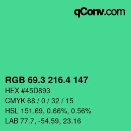 カラーコード: RGB 69.3 216.4 147 | qconv.com