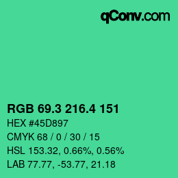 カラーコード: RGB 69.3 216.4 151 | qconv.com