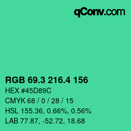 カラーコード: RGB 69.3 216.4 156 | qconv.com