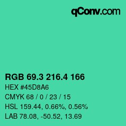 カラーコード: RGB 69.3 216.4 166 | qconv.com