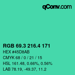 カラーコード: RGB 69.3 216.4 171 | qconv.com