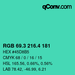 カラーコード: RGB 69.3 216.4 181 | qconv.com
