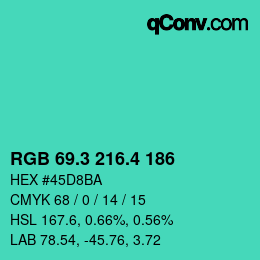 カラーコード: RGB 69.3 216.4 186 | qconv.com