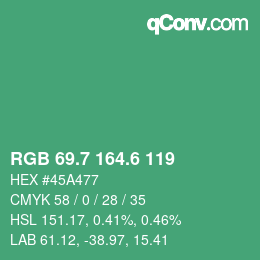 カラーコード: RGB 69.7 164.6 119 | qconv.com