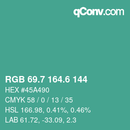 カラーコード: RGB 69.7 164.6 144 | qconv.com