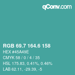 カラーコード: RGB 69.7 164.6 158 | qconv.com