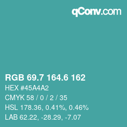 カラーコード: RGB 69.7 164.6 162 | qconv.com
