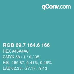 カラーコード: RGB 69.7 164.6 166 | qconv.com