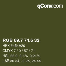 カラーコード: RGB 69.7 74.6 32 | qconv.com