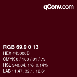 カラーコード: RGB 69.9 0 13 | qconv.com