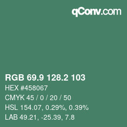 カラーコード: RGB 69.9 128.2 103 | qconv.com
