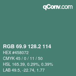 カラーコード: RGB 69.9 128.2 114 | qconv.com