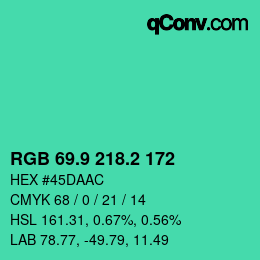 カラーコード: RGB 69.9 218.2 172 | qconv.com