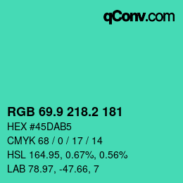 カラーコード: RGB 69.9 218.2 181 | qconv.com