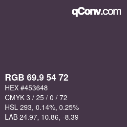 Color code: RGB 69.9 54 72 | qconv.com