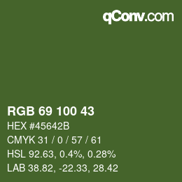 Color code: RGB 69 100 43 | qconv.com