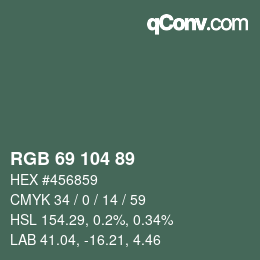 Color code: RGB 69 104 89 | qconv.com