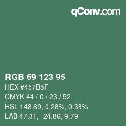 Color code: RGB 69 123 95 | qconv.com