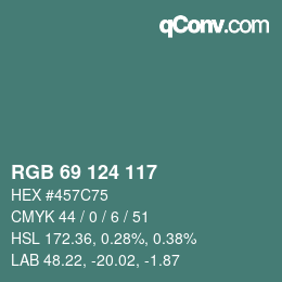 カラーコード: RGB 69 124 117 | qconv.com