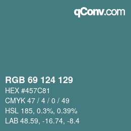Color code: RGB 69 124 129 | qconv.com