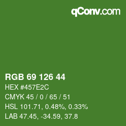Color code: RGB 69 126 44 | qconv.com