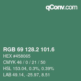 カラーコード: RGB 69 128.2 101.6 | qconv.com