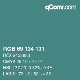 颜色代码: RGB 69 134 131 | qconv.com
