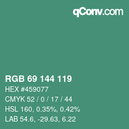 Color code: RGB 69 144 119 | qconv.com