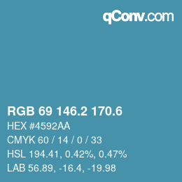 カラーコード: RGB 69 146.2 170.6 | qconv.com