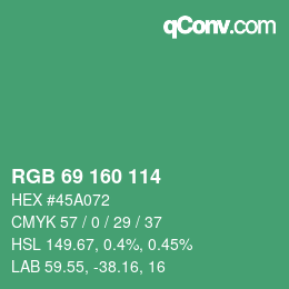 カラーコード: RGB 69 160 114 | qconv.com