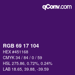 カラーコード: RGB 69 17 104 | qconv.com