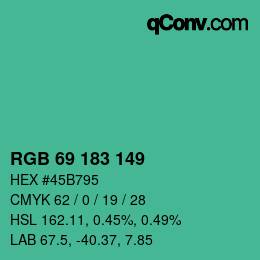 カラーコード: RGB 69 183 149 | qconv.com