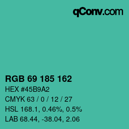 Color code: RGB 69 185 162 | qconv.com