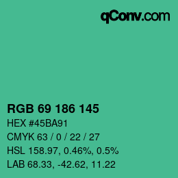 颜色代码: RGB 69 186 145 | qconv.com