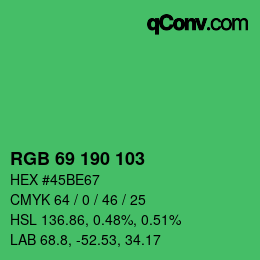 カラーコード: RGB 69 190 103 | qconv.com