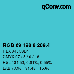 カラーコード: RGB 69 198.8 209.4 | qconv.com