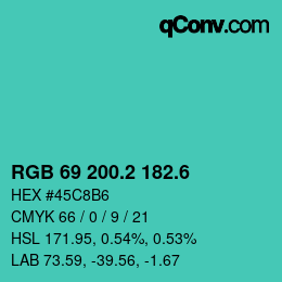 カラーコード: RGB 69 200.2 182.6 | qconv.com