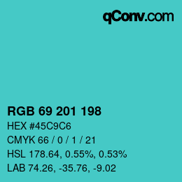 Color code: RGB 69 201 198 | qconv.com