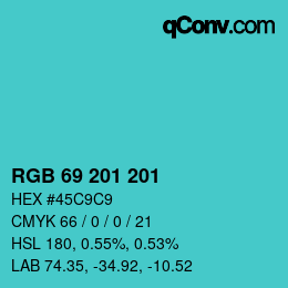 Color code: RGB 69 201 201 | qconv.com