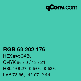 Color code: RGB 69 202 176 | qconv.com