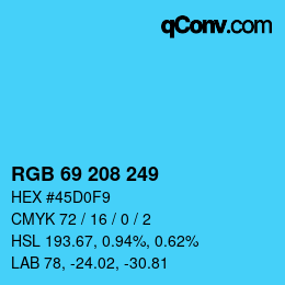 颜色代码: RGB 69 208 249 | qconv.com