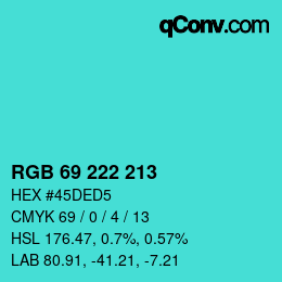 Color code: RGB 69 222 213 | qconv.com