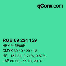 Color code: RGB 69 224 159 | qconv.com