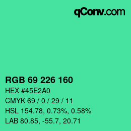 Color code: RGB 69 226 160 | qconv.com