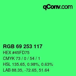 Farbcode: RGB 69 253 117 | qconv.com