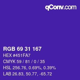 カラーコード: RGB 69 31 167 | qconv.com