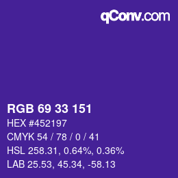 Color code: RGB 69 33 151 | qconv.com