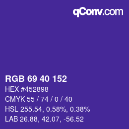 カラーコード: RGB 69 40 152 | qconv.com