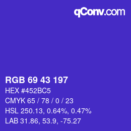 Color code: RGB 69 43 197 | qconv.com