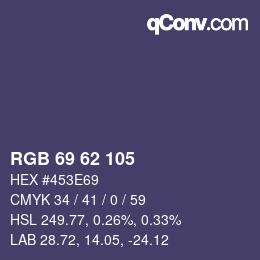 Farbcode: RGB 69 62 105 | qconv.com